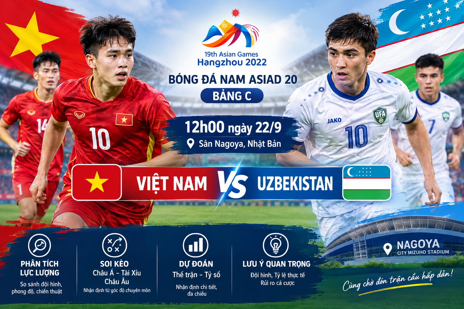 Soi kèo Việt Nam vs Uzbekistan, 12h ngày 22/9 - bảng C ASIAD 20