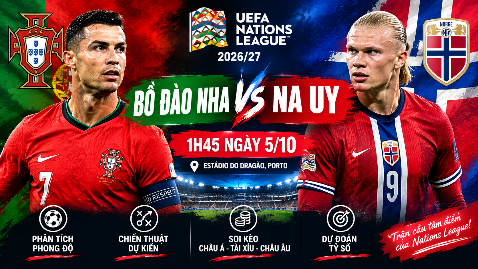 Soi kèo Bồ Đào Nha vs Na Uy, 1h45 ngày 5/10 UEFA Nations League 2026/27